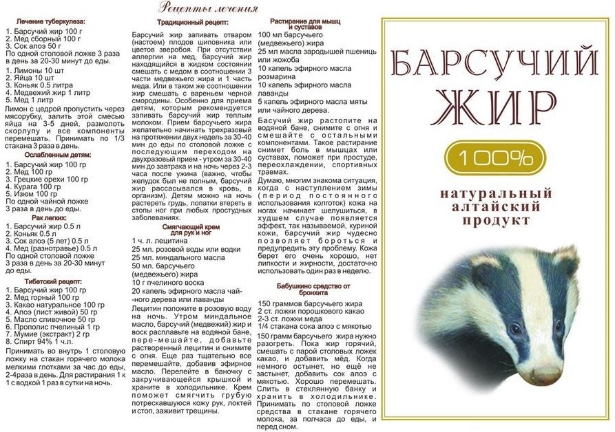 Барсучий жир от кашля. лечение барсучьим жиром - рецепты :: syl.ru
