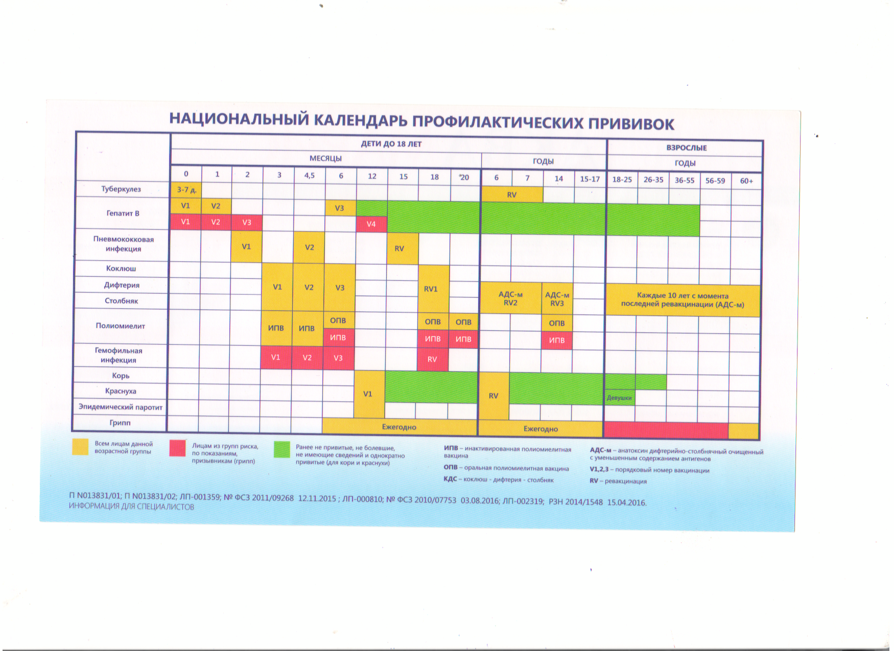 Национальный календарь прививок для детей и взрослых в 2020 году