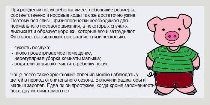 Почему ребенок хрюкает носом, но соплей при этом нет, и что делать